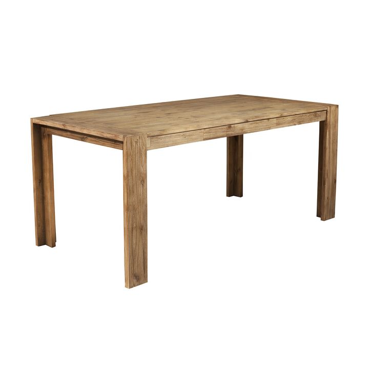 Rectangular Wooden Dining Table with Fixed Top and Block Legs, Brown
