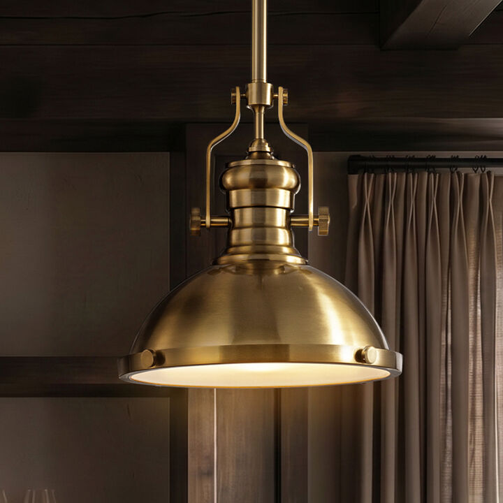 1-Light 13" Industrial Warm Brass Pendant Light Modern Farmhouse Single Dome Hanging Ceiling Light For Kitchen Island and Dining Room