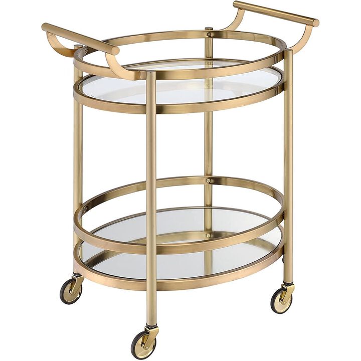 Lakelyn Serving Cart, Brushed Bronze & Clear Glass