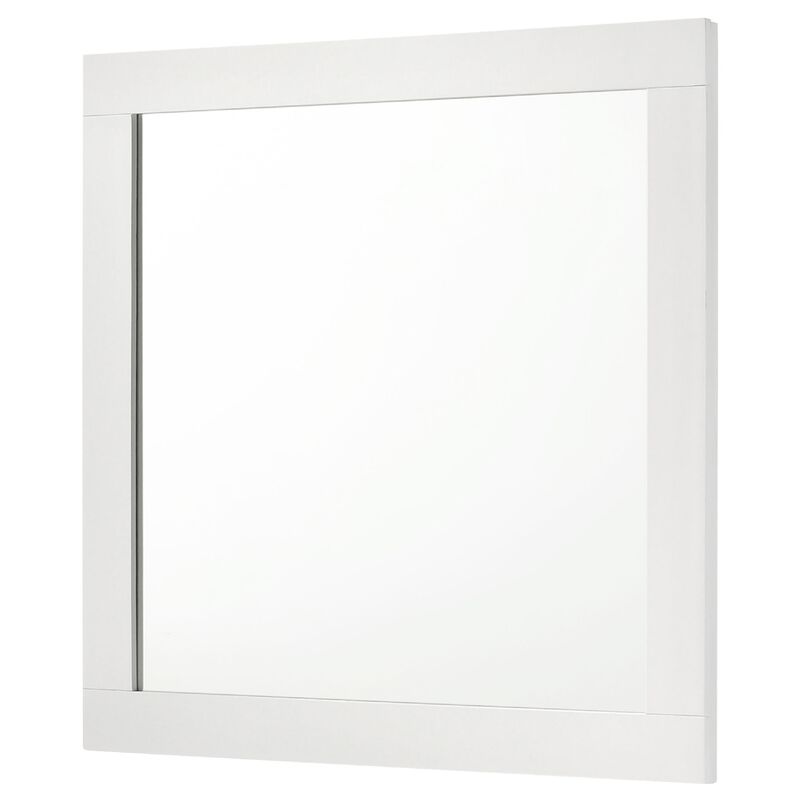 Caer Dresser Mirror, White Wood Frame with Beveled Glass, 35 Inch - Benzara