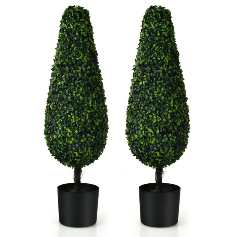 Hivvago 2 Pack 3 Feet Artificial Tower UV Resistant Indoor Outdoor Topiary Tree