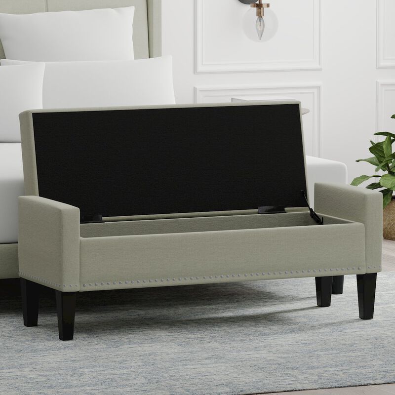 Rize Home 51.25 Storage Bench with Truncated Arms + Nailhead Trim - Beige image number 5