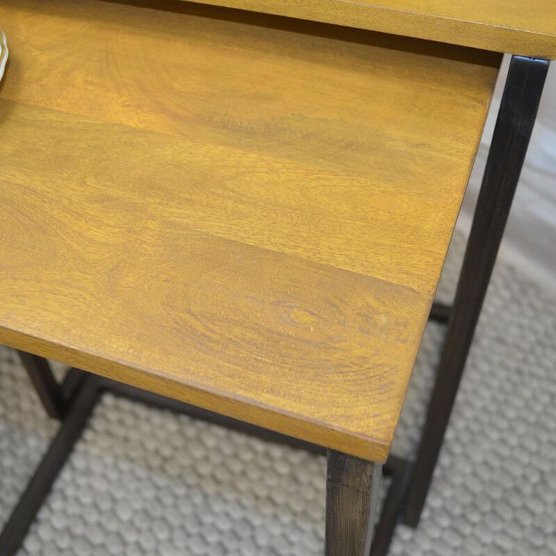 Carolina Living Addison Nesting Table Set - Harvest Oak Top - Aged Iron Base