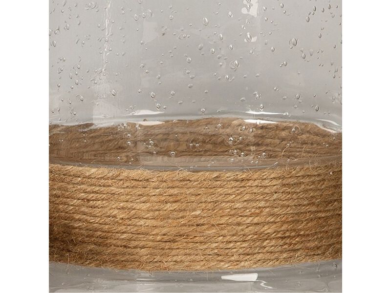 Candle Holder with Seeded Glass Hurricane and Rope, Set of 2,  Clear - Benzara