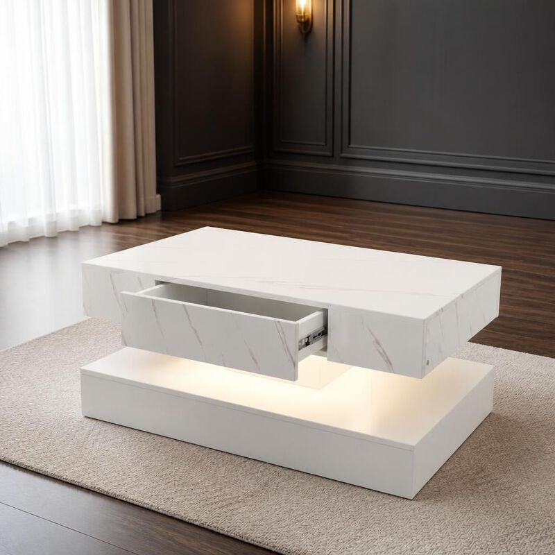 GOODSILO Modern LED Coffee Table with Remote RGB Lighting, Built-in Storage Drawer for Living Room, Bedroom and Office Durable Living Room Furniture image number 3