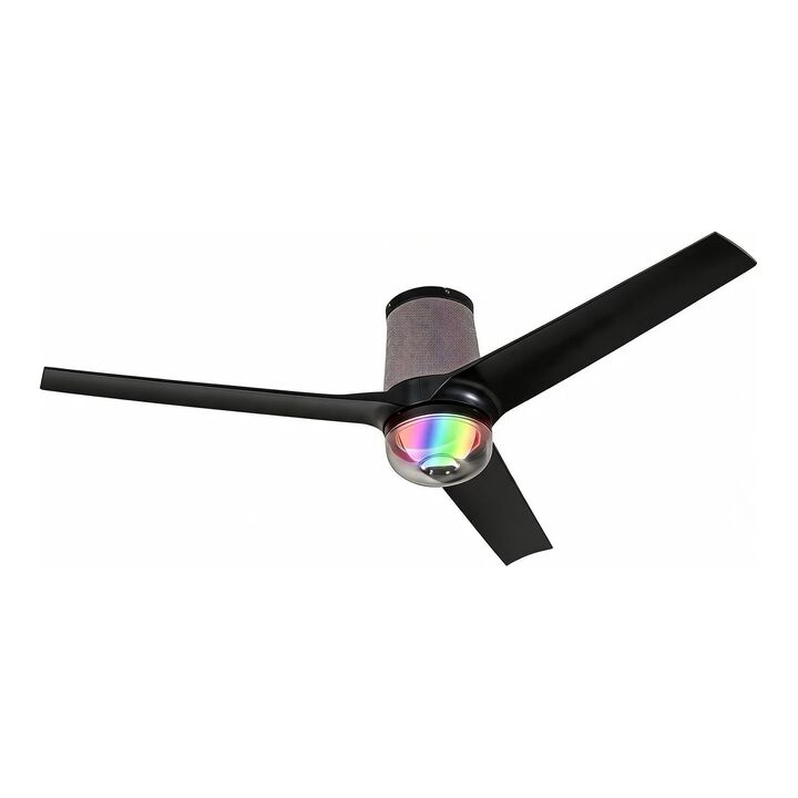 Flush Mount Ceiling Fan with Light and Remote, Smart RGB LED, Black