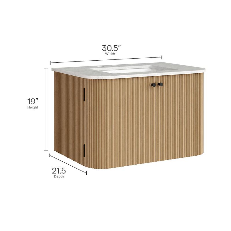 Zia 30" Wall-Mount Bathroom Vanity with Marble Sink image number 2