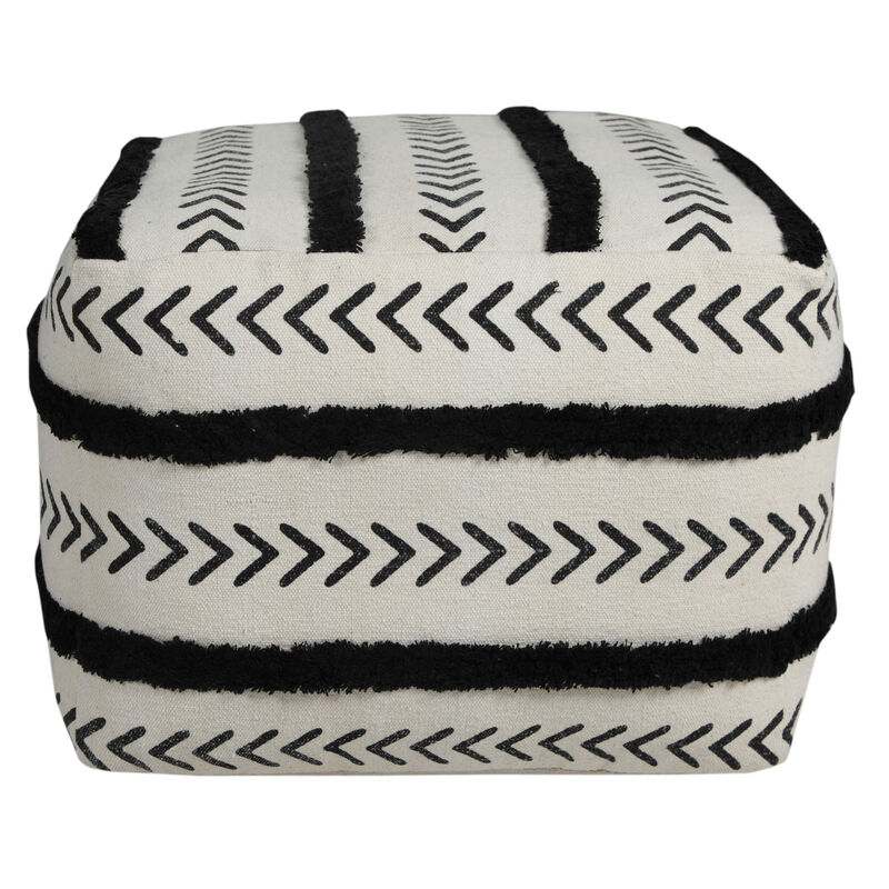 Cotton Upholstered Striped Pouf – Ottoman Accent Seat for Living Room or Lounge
