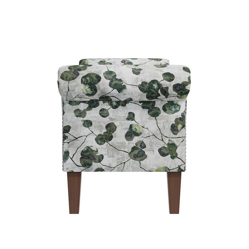 HL Home Furnishings Rolled Arm Storage Ottoman in Green Floral Bonsai