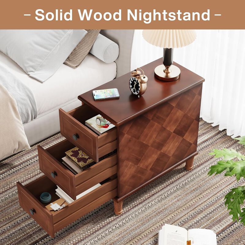 Wood Nightstand with 3 Drawers image number 3