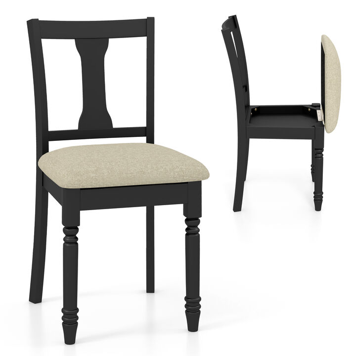 Set of 2 Kitchen Dining Chair with Linen Fabric and Storage Space For Dining Room