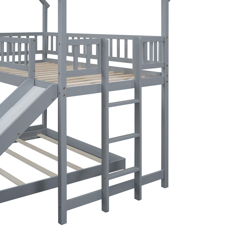Merax House Bunk Bed with Slide and Built-in Ladder