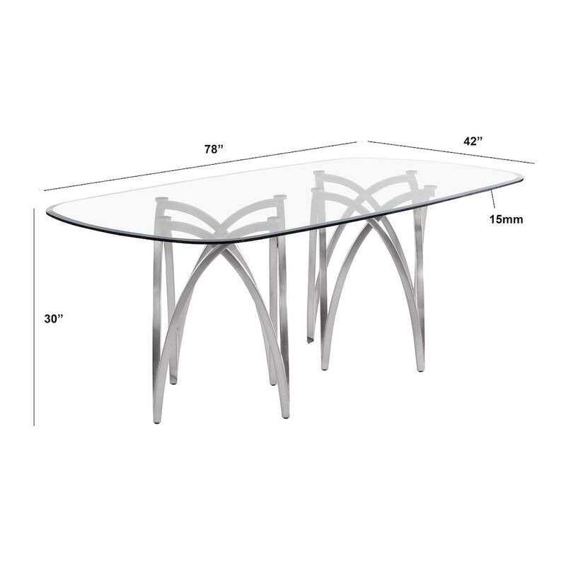 Best Quality Furniture Small Clear Tempered Glass Dining Table Brushed Silver Matte Chrome-Plated Base