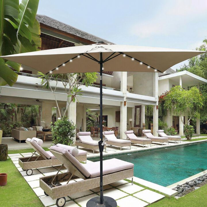 10 x 6.5t Rectangular Patio Solar LED Lighted Outdoor Umbrellas with Crank and Push Button Tilt