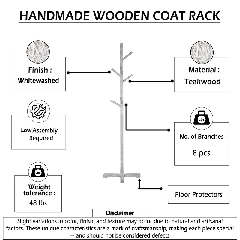 Hiya Freestanding Hat, Coat Rack, 8 Branch Hooks, Teakwood image number 5