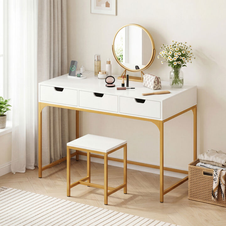 Home Office Desk with Power Outlets and Hidden Storage Compartment