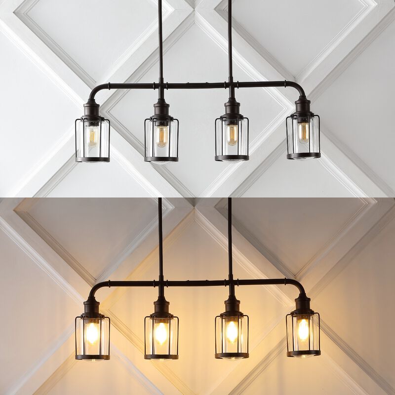 Abbott 4-Light Farmhouse Industrial Iron/Glass Linear LED Pendant