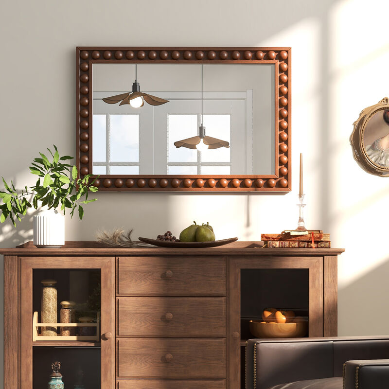 Rustic Wall Mirror with Solid Wood Frame for Living Room  Bedroom