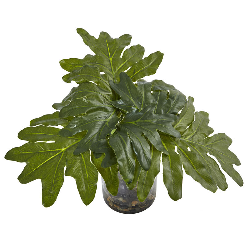 Nearly Natural 14-in Philodendron Arrangement with Vase