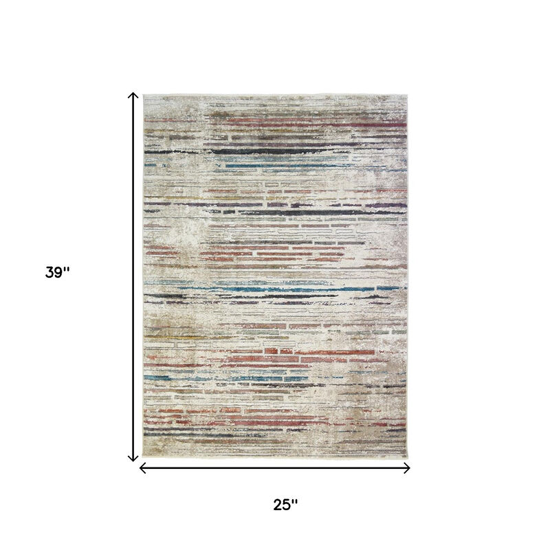 HomeRoots 2' X 3' Beige Geometric Distressed Area Rug With Fringe image number 2
