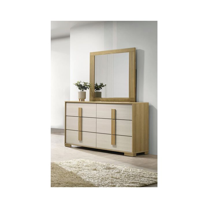 Best Quality Furniture Beige six drawer wood bedroom dresser and matching mirror