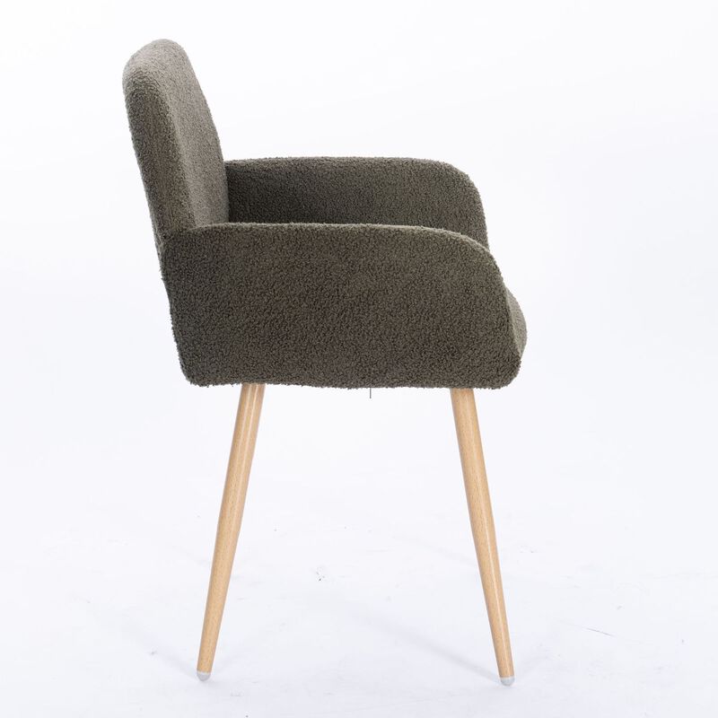 Teddy Fabric Upholstered Side Dining Chair with Metal Leg(Green teddy fabric+Beech Wooden Printing Leg),KD backrest
