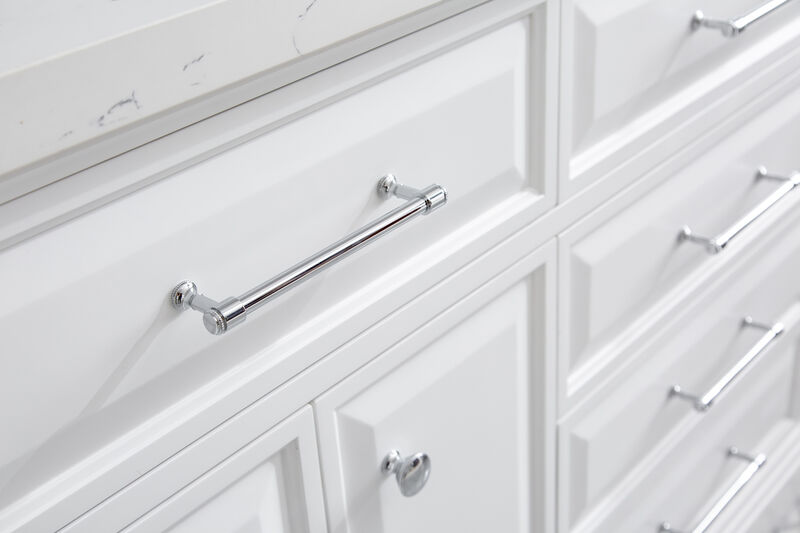 Palace 72 In. Double Sink Carrara Quartz Countertop Bath Vanity in Pure White with Chrome Hardware