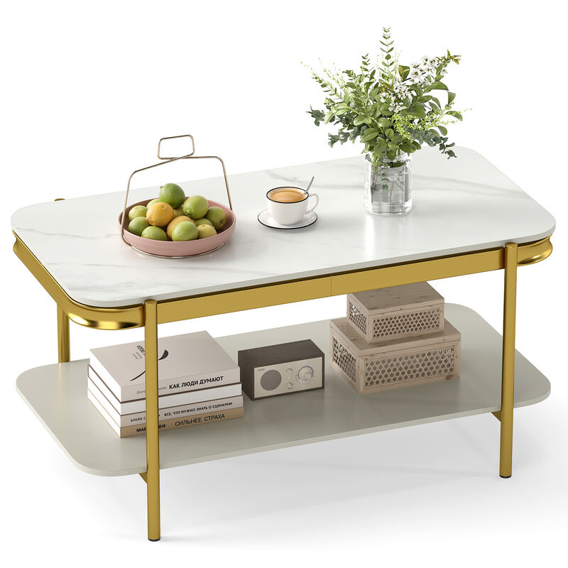 Rectangular Coffee Table with Sintered Stone Top and 2 Tier Storage image number 3