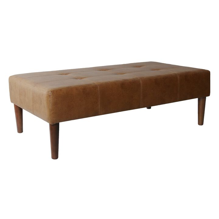 Coffee Table, Brown Wood and Tufted Faux Leather, 46 Inch - Benzara