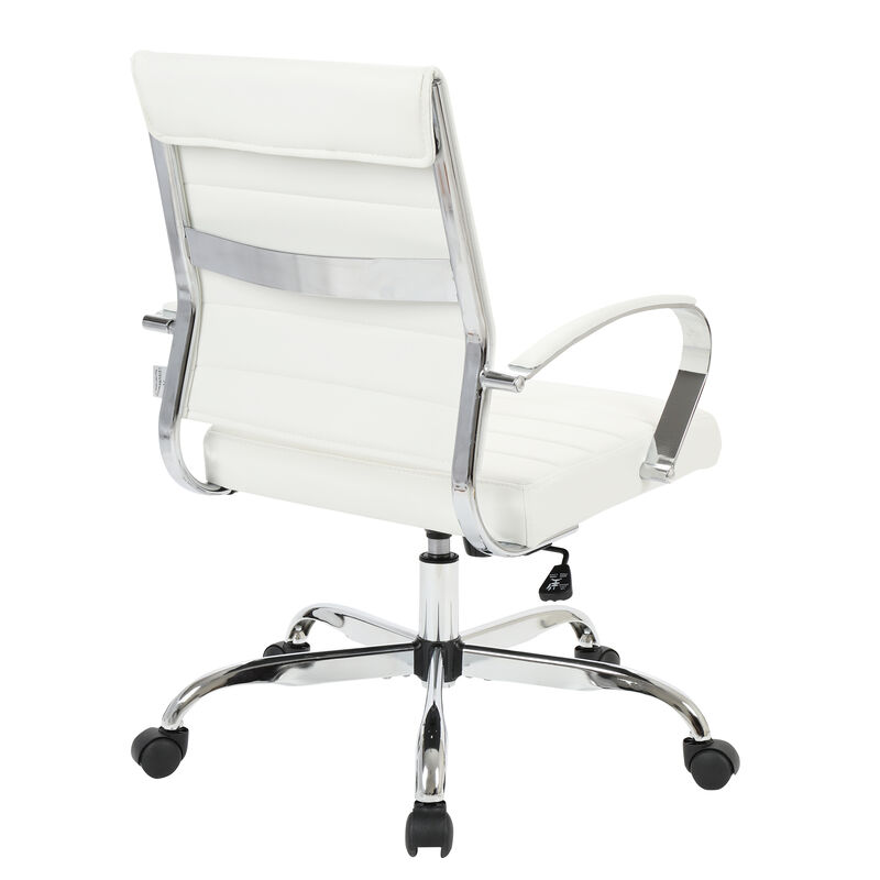 LeisureMod Benmar Mid-Back Office Chair, Leather Upholstery with Swivel, Tilt, and Chrome Base, Modern Desk Seating for Home Office or Conference Room