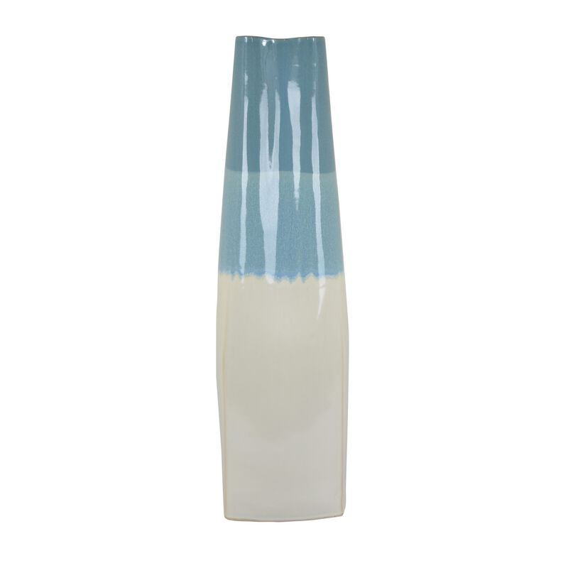 Cobb Accent Vase, Slender Silhouette Blue White Ceramic 27 Inch - Benzara