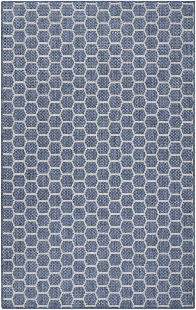 HomeRoots 4' X 6' Blue And Ivory Geometric Indoor Outdoor Area Rug image number 0