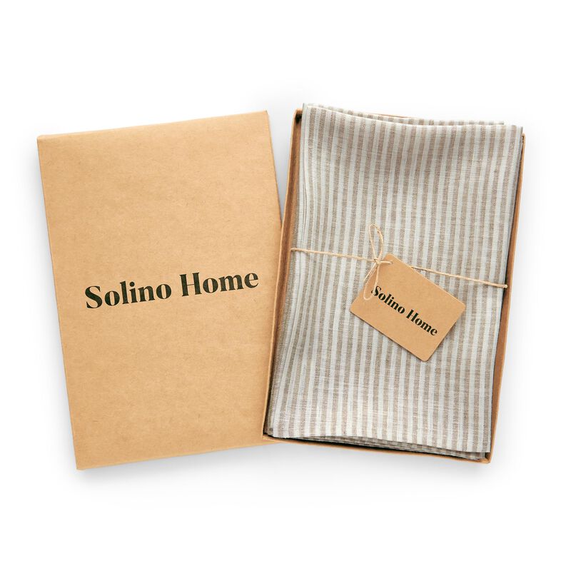 Solino Home 100% Pure Linen Dinner Napkins 20 x 20 Inch Set of 4 - Narrow Stripe