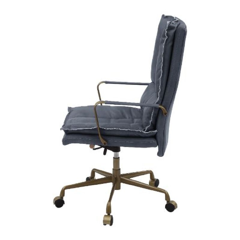 Office Chair with Leatherette Seat and Tufted Details, Gray - Benzara