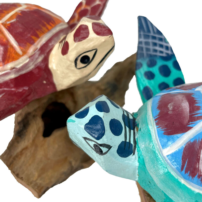 Handcrafted Sea Turtle Sculptures Set of 2, Coastal Wood Art, Ocean Home Decor image number 2