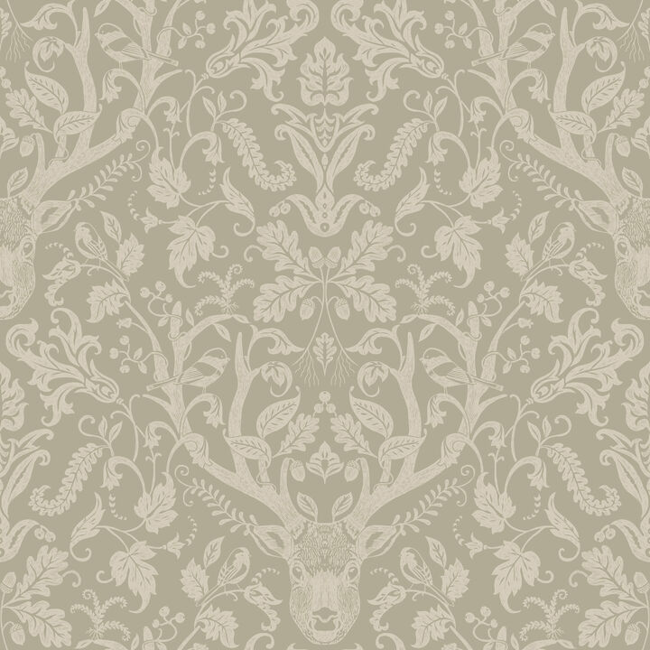 Kiwassa Sage Antler Damask Wallpaper