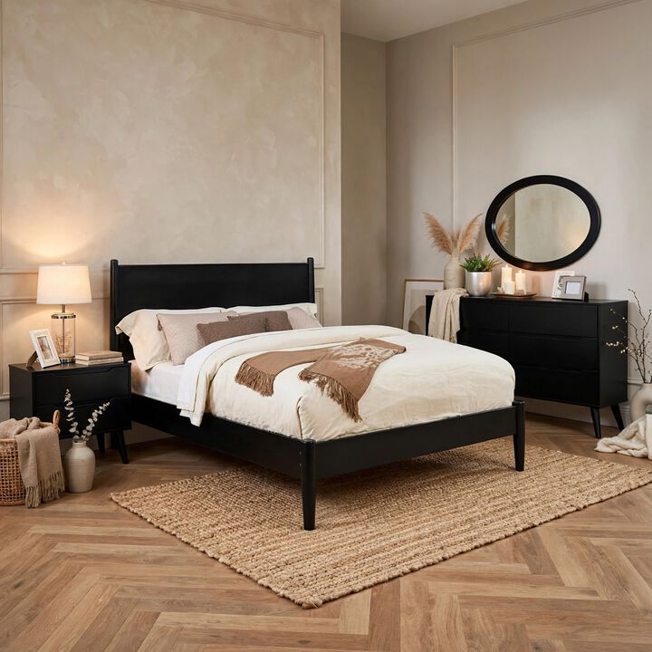 Leyla 4pc Full Bedroom Set, Dresser with Oval Mirror, Black Wood