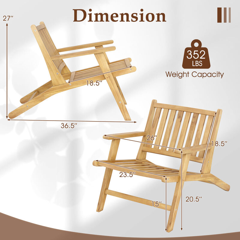 Outdoor Reclining Chair with Teak Wood Frame, Comfortable Backrest, and Armrests