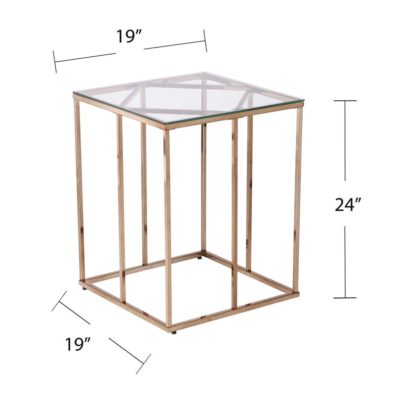 Homezia 24" Champagne Glass And Iron Square End Table