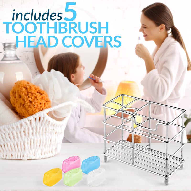 Small Toothbrush Stand Organizer with 5 Colorful Toothbrush Cases Included