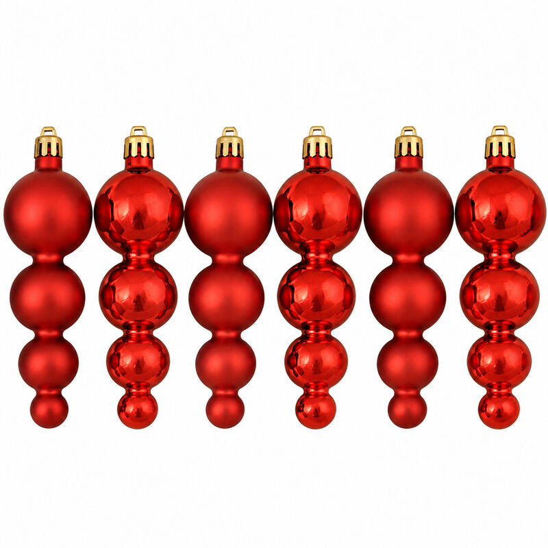 6ct Red Hot Shatterproof 2-Finish Christmas Ornaments 5.75" image number 3