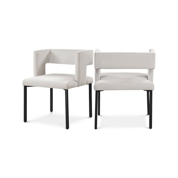 Meridian Furniture Caleb Cream Velvet Dining Chair, Set of 2