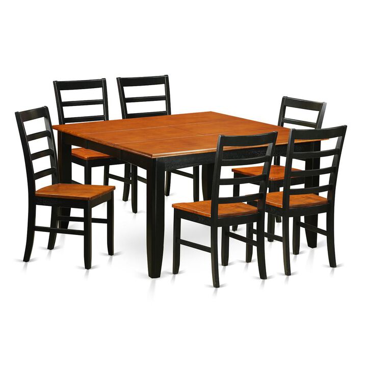 7 Pc Dining room set-Square Table with Leaf and 6 Dining Chairs