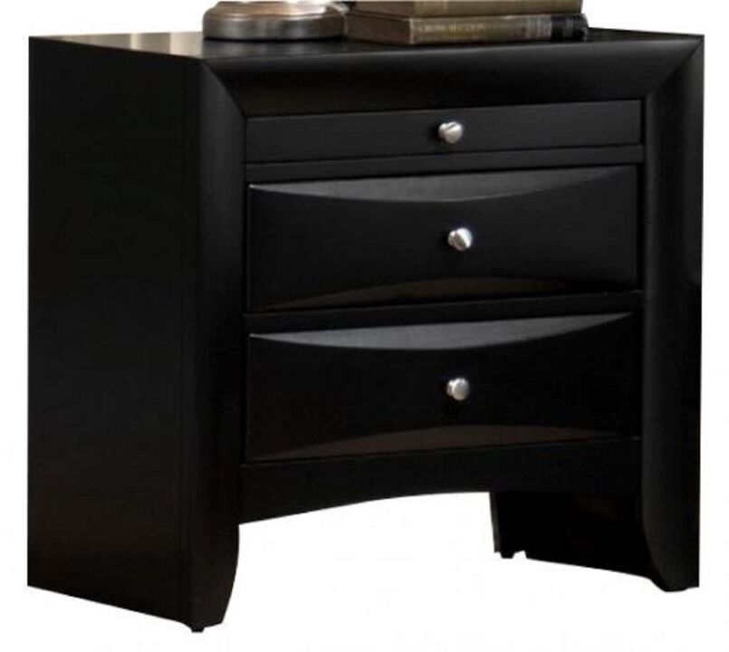 Streamdale Black Wood Nightstand with Drawer and Jewelry Tray