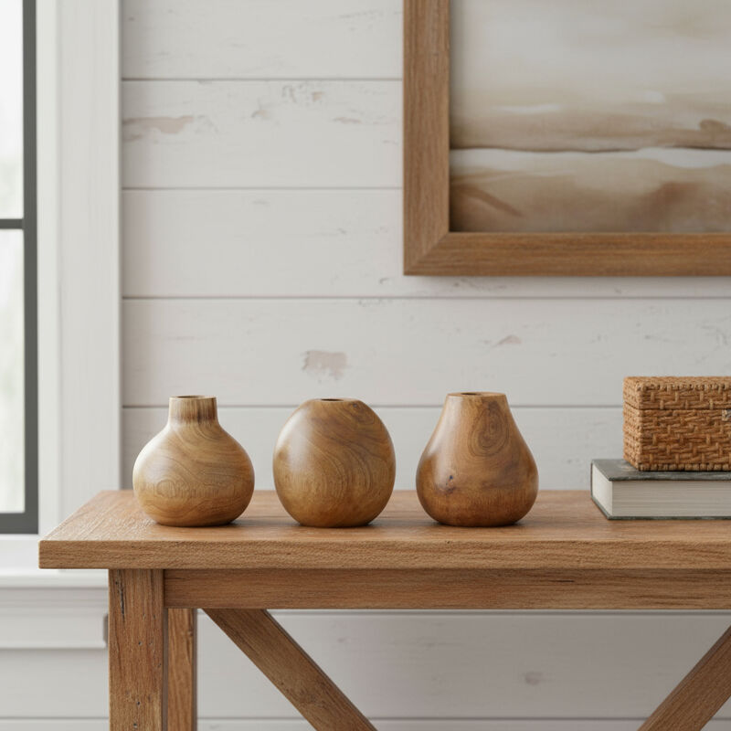 HomeRoots Set of Three Natural Wood Bud Table Vases image number 1
