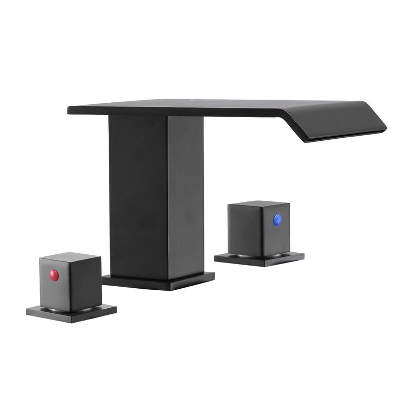 Waterfall Roman Bathtub Faucet Set 3 Hole with Dual Handles Deck Mount-Matte Black image number 0