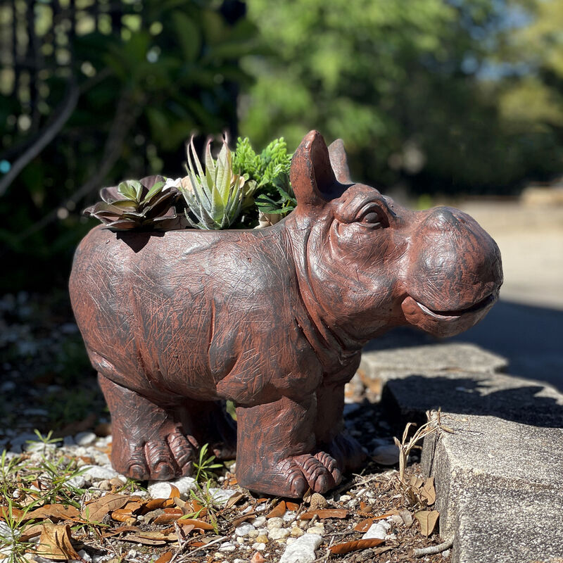 Brown 17" Hippo MGO Planter, Durable Weatherproof Magnesium - Indoor/Outdoor image number 5