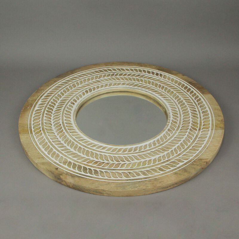 Carved Wooden Frame Round Wall Mirror 235 Inch Diameter Hand Painted Accents image number 4