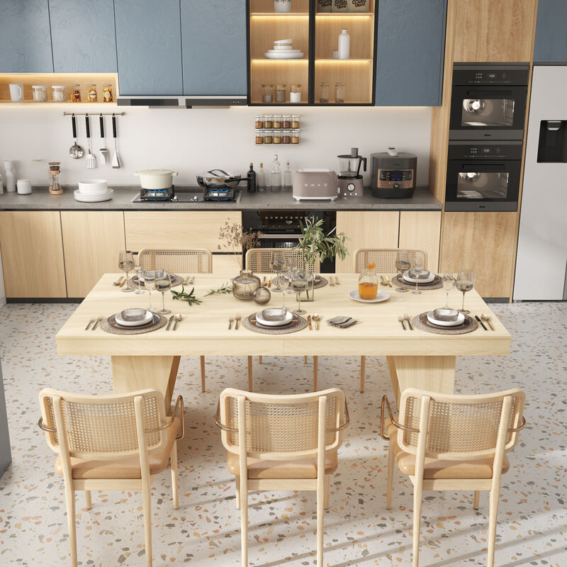 FUFU&GAGA Modern Wood Grain Dining Table with Storage Shelf, 2-Meter Length (78.7" W x 39.4" D x 29.6" H), Wood Grain