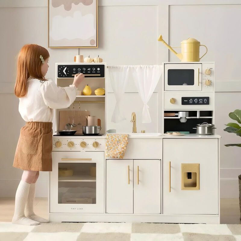 Play Kitchen for Kids - Interactive Wooden Kitchen with Running Water - Iconic Aqua Kitchen in Cream, Pretend Play Toy image number 3